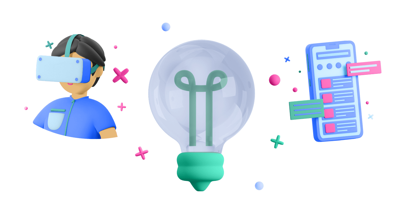 VR lens, lightbulb and smartphone
